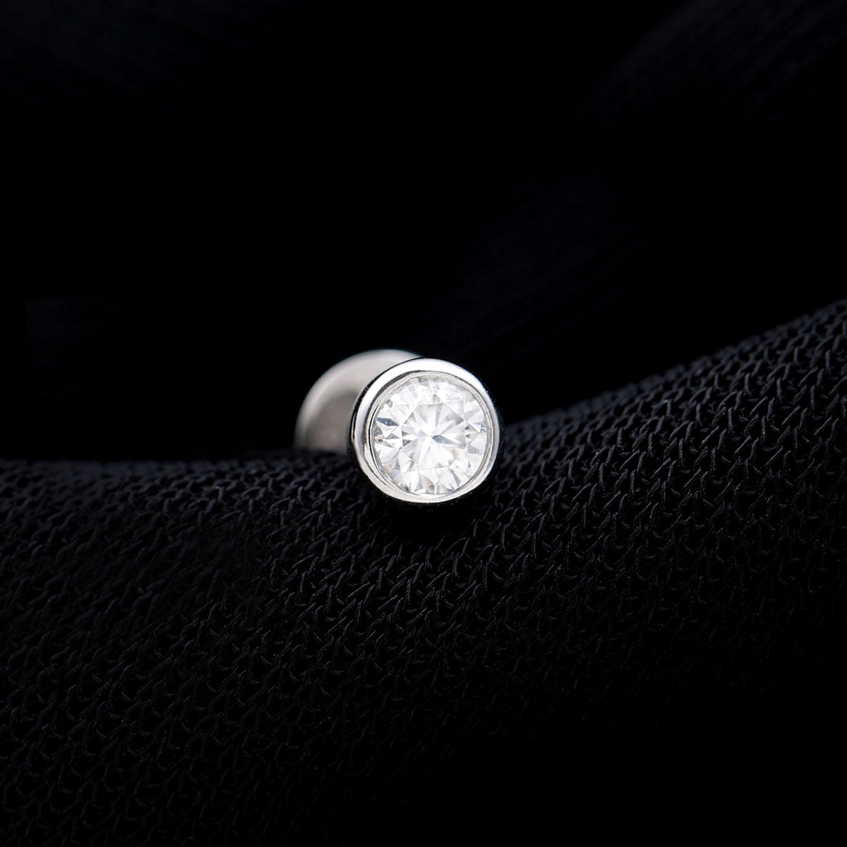 Bezel Set Round Moissanite Earring for Tragus Piercing
