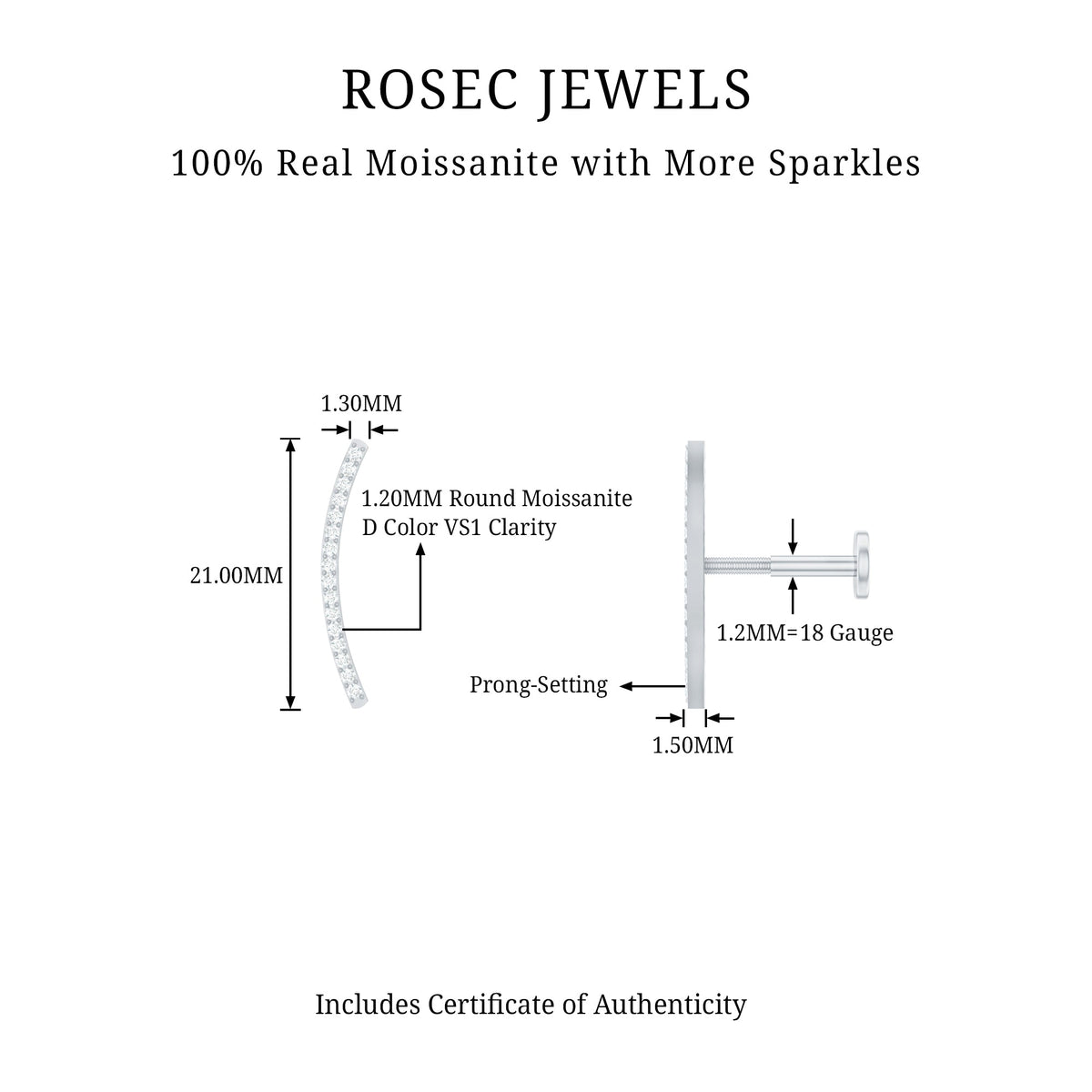 Certified Moissanite Curved Climber Earring for Her