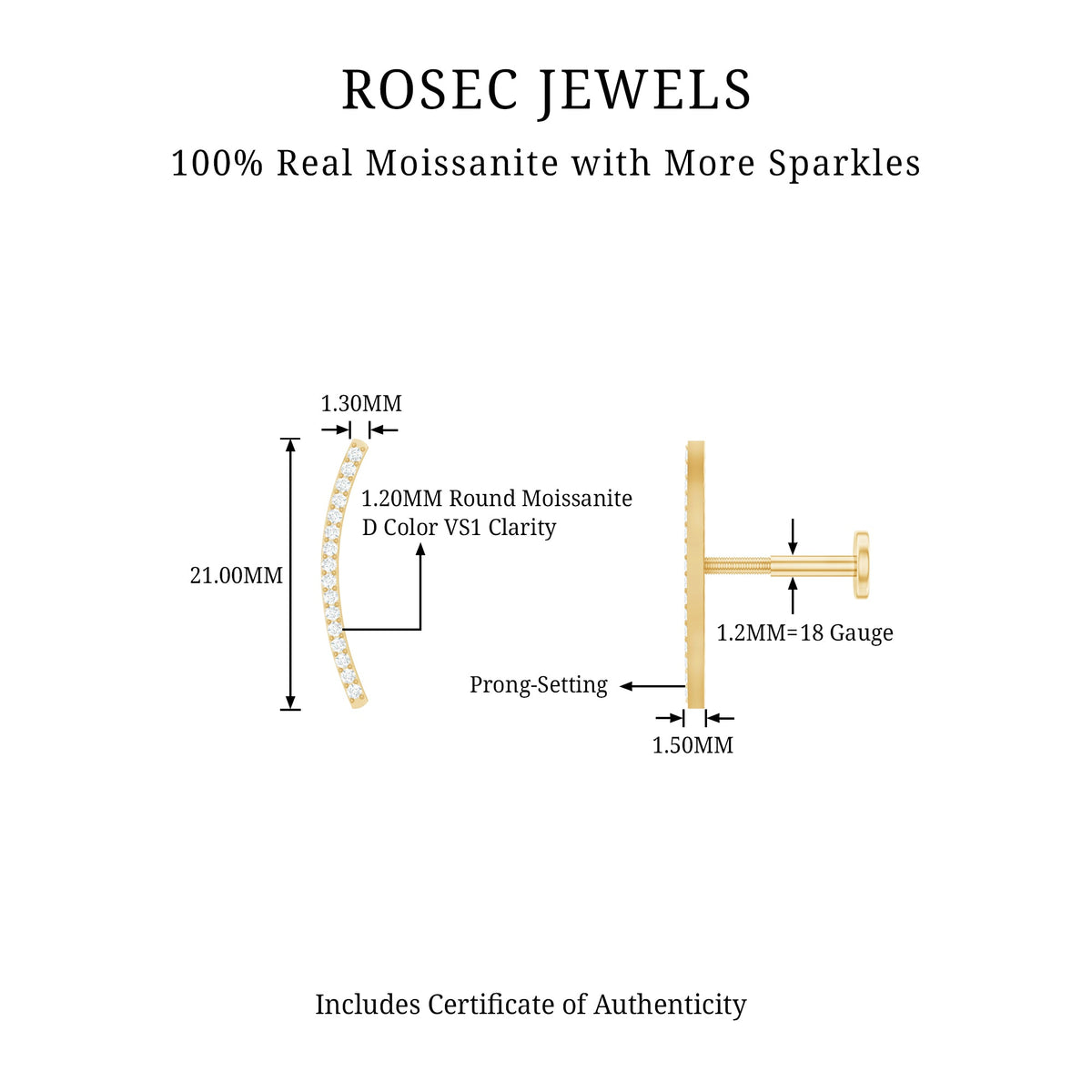Certified Moissanite Curved Climber Earring for Her