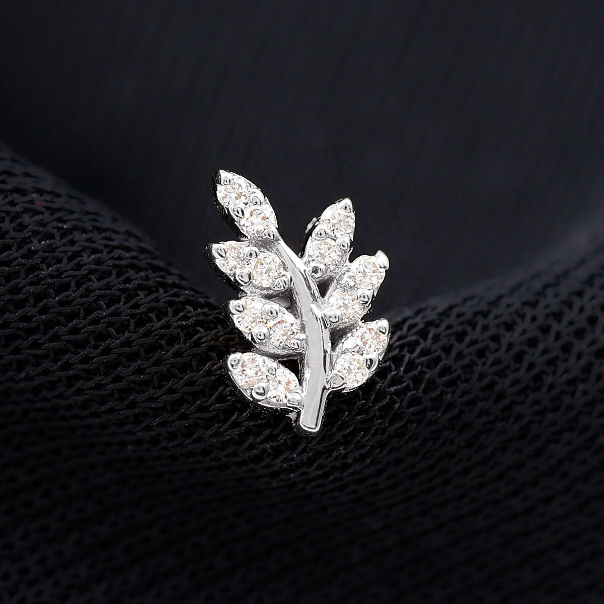 Natural Diamond Olive Leaf Earring for Cartilage Piercing