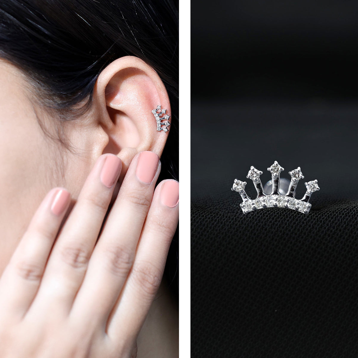 Certified Diamond Crown Earring for Helix Piercing