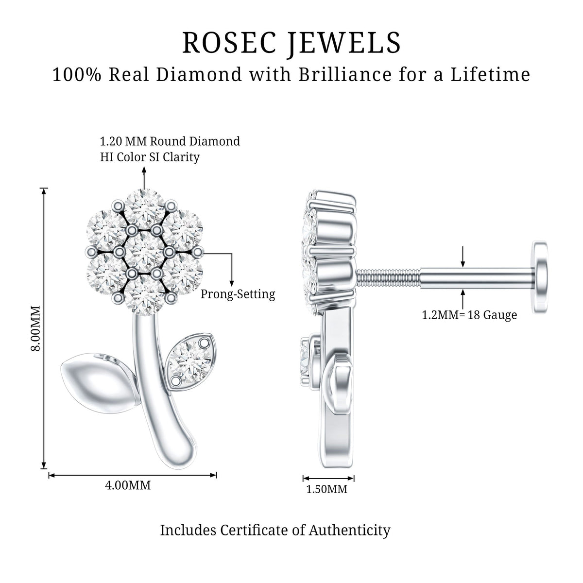 Diamond Flower Helix Earring