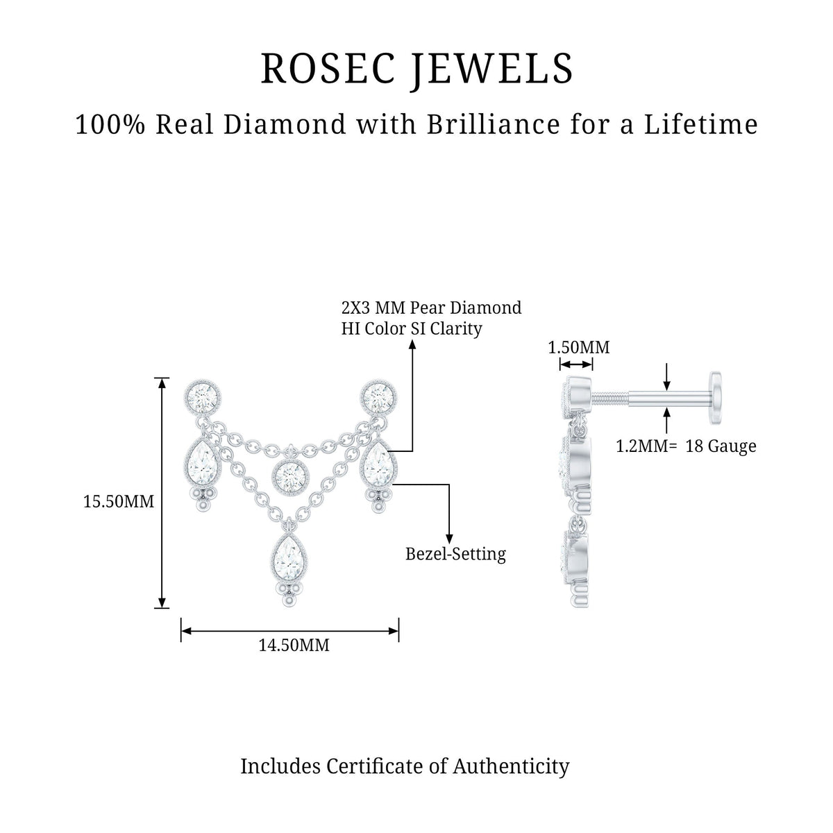 Vintage Inspired Diamond Chain Double Piercing Earring