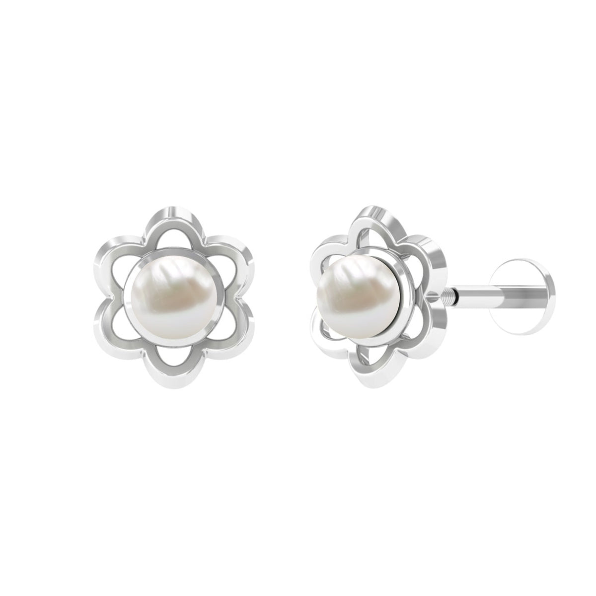 Freshwater Pearl Flower Earring for Upper Lobe Piercing
