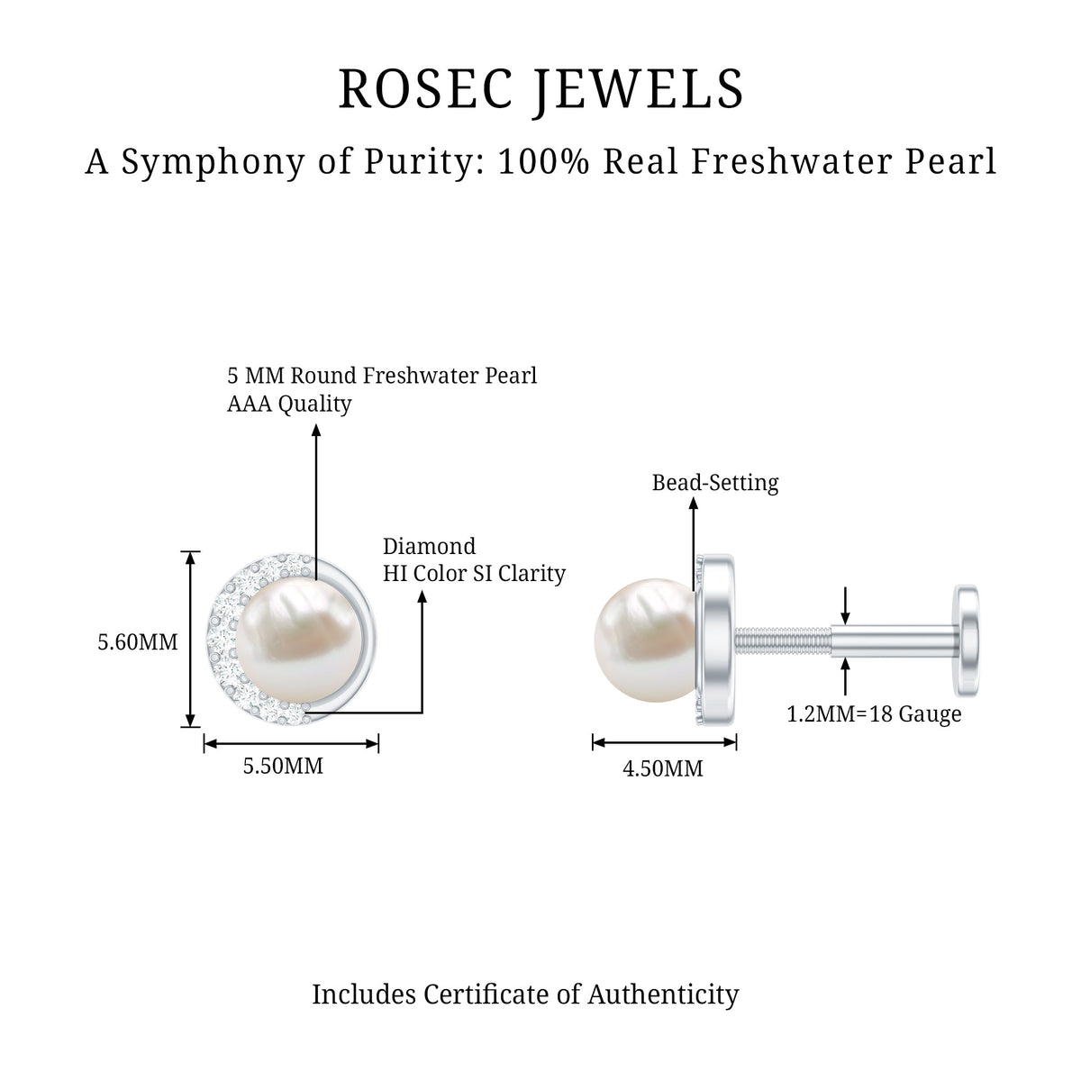 Natural Pearl Solitaire Helix Earring with Diamonds