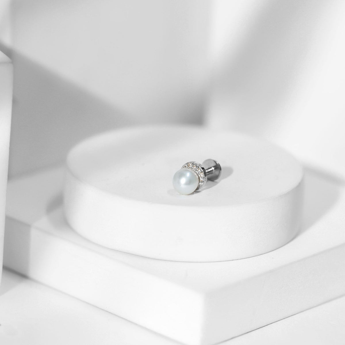 Natural Pearl Solitaire Helix Earring with Diamonds