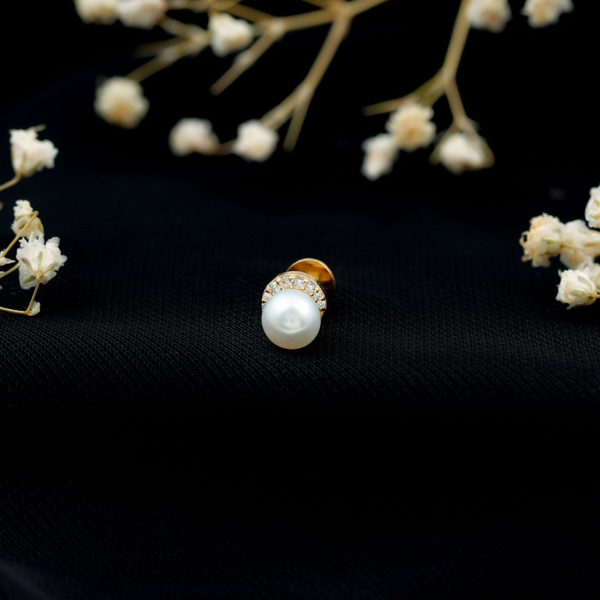 Natural Pearl Solitaire Helix Earring with Diamonds