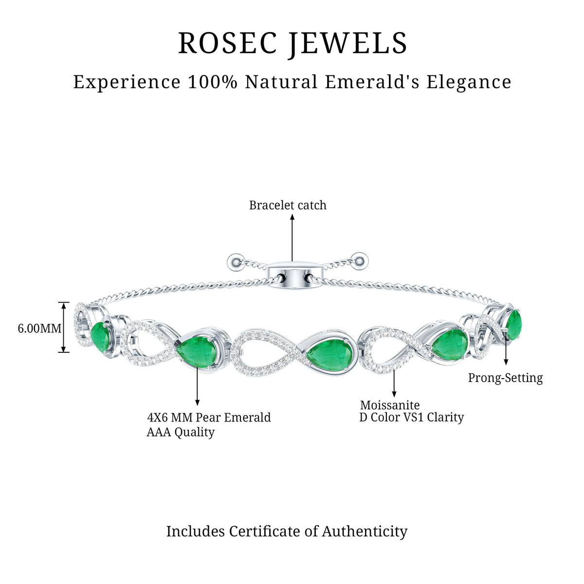 Real Emerald Infinity Bracelet With Moissanite
