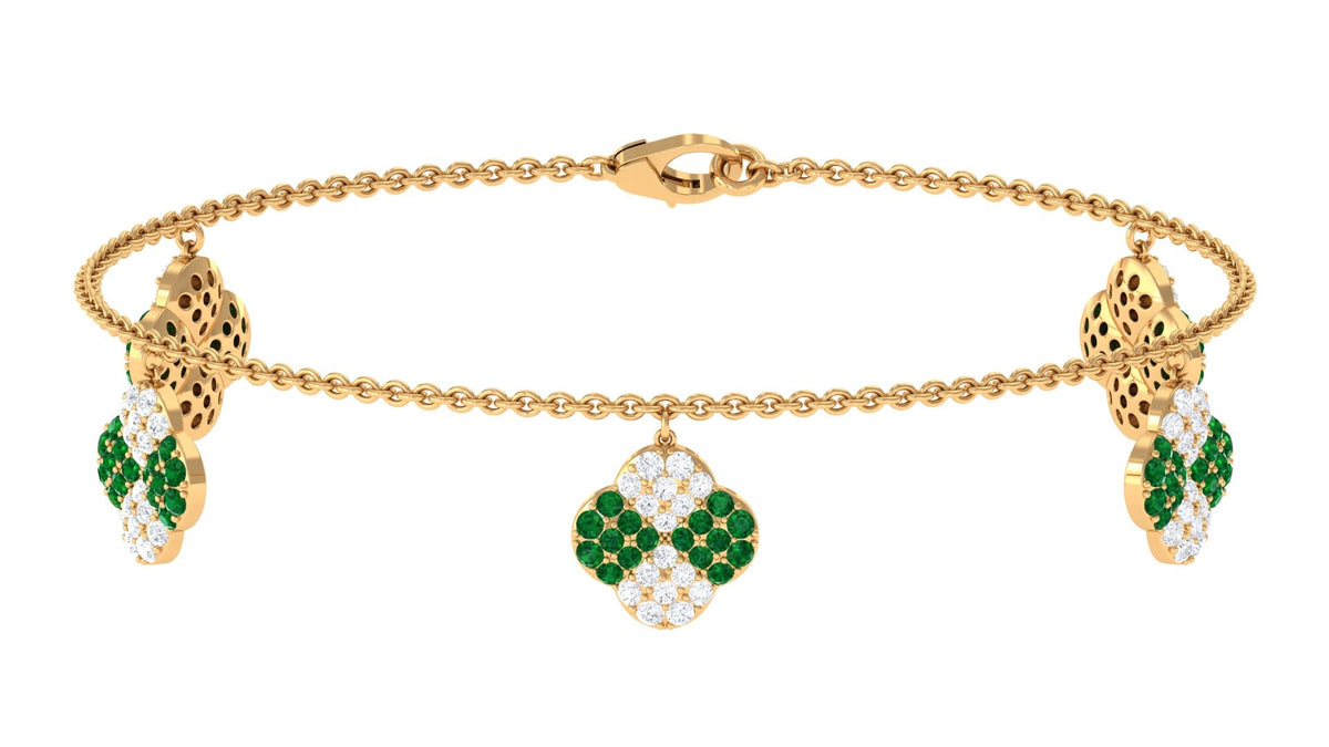 Certified Lab Grown Emerald Chain Charm Bracelet with Moissanite
