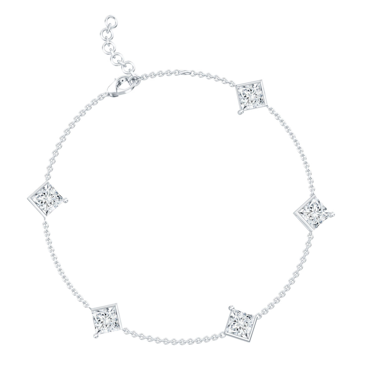 Certified Princess Cut Lab Grown Diamond Wedding Chain Bracelet