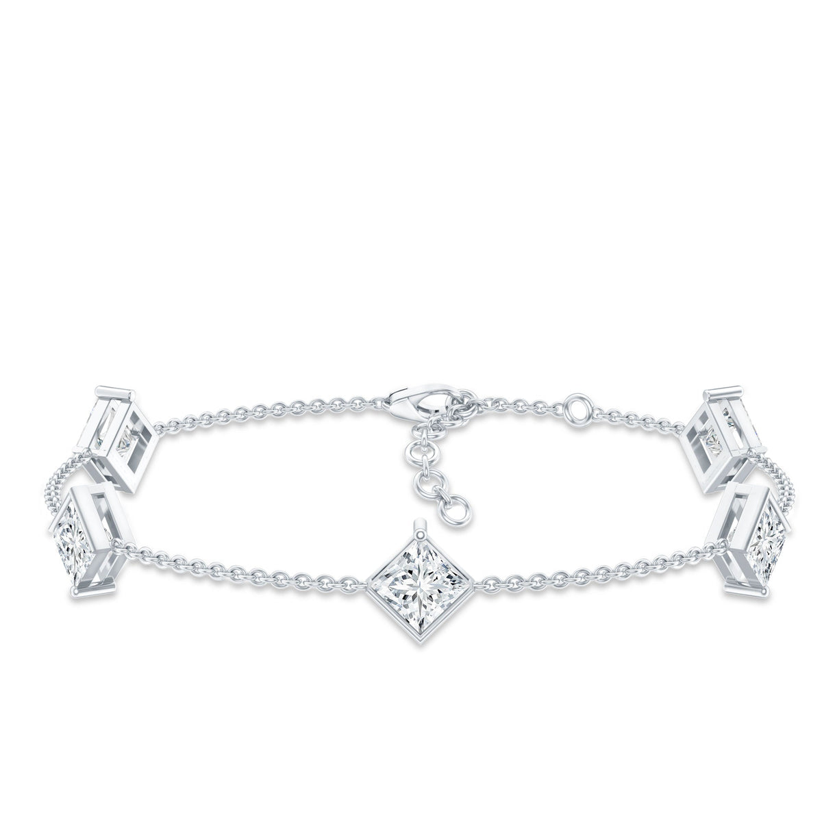 Certified Princess Cut Lab Grown Diamond Wedding Chain Bracelet