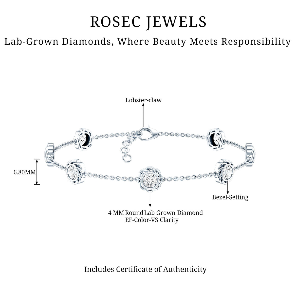 Lab Grown Diamond Station Chain Bracelet