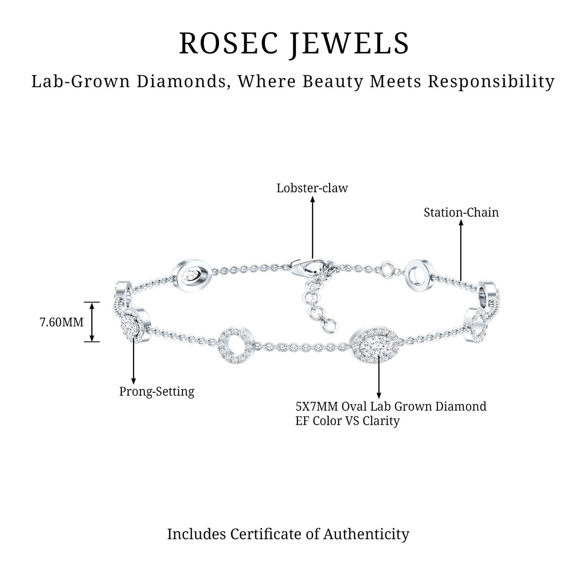 Lab Grown Diamond Bridal Station Chain Bracelet