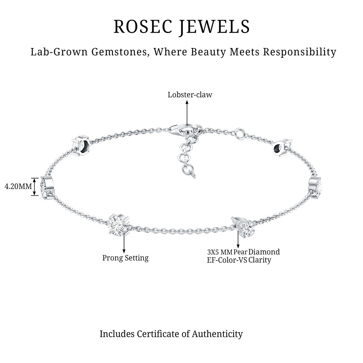 Certified Lab Grown Diamond Stackable Chain Bracelet