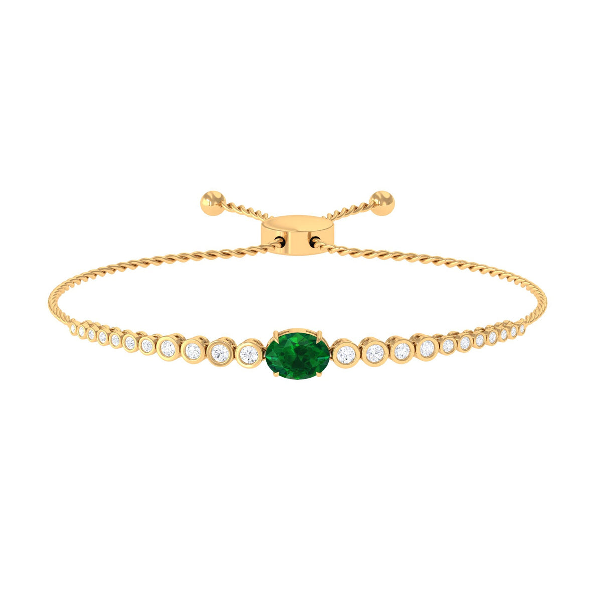 Certified 1.2 Carat Oval Lab Grown Emerald Bolo Bracelet with Diamond