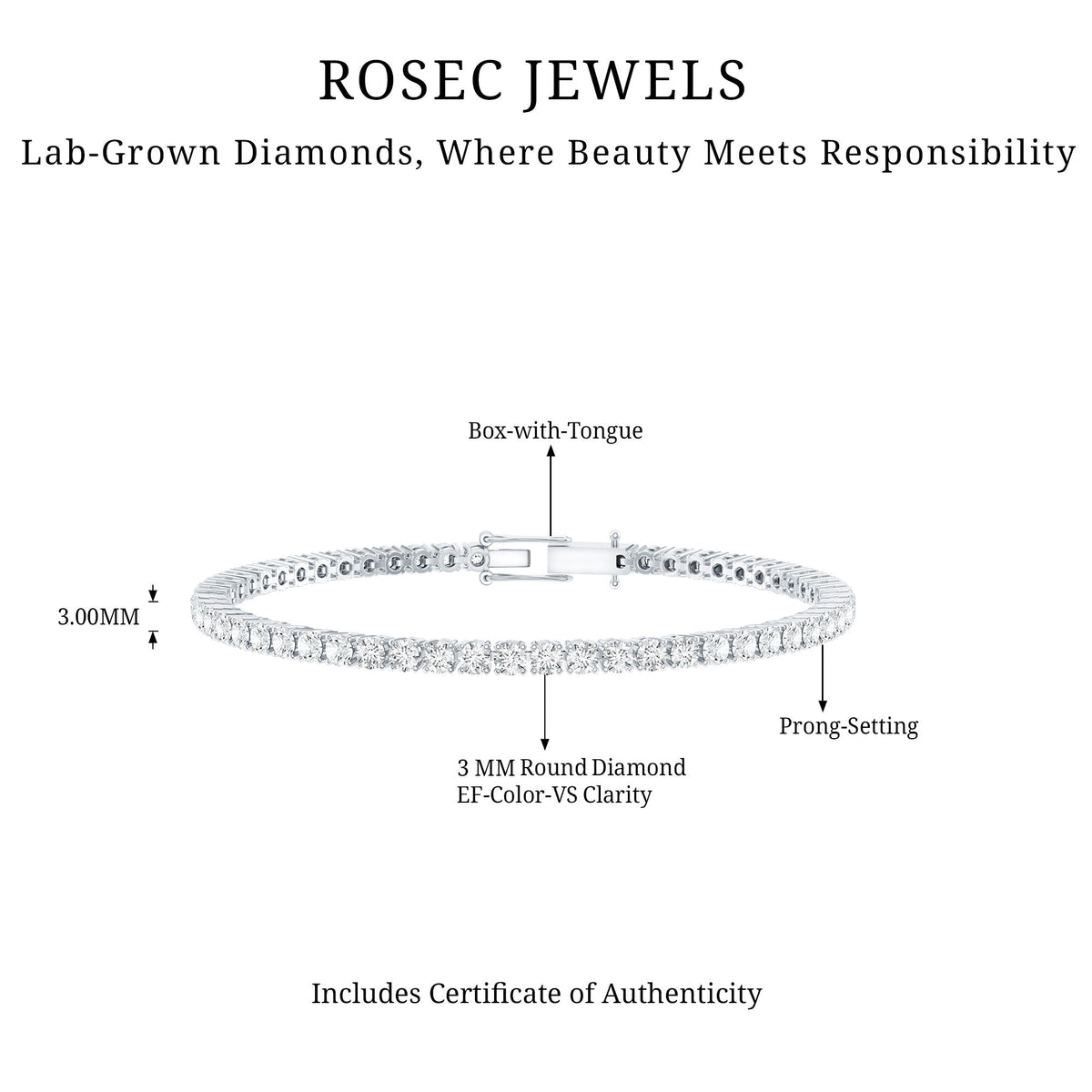 Certified Lab Grown Classic Round Diamond Tennis Bracelet
