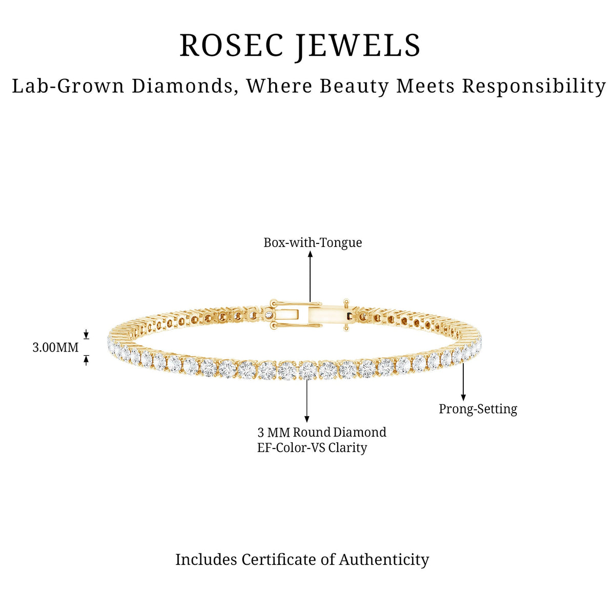 Certified Lab Grown Classic Round Diamond Tennis Bracelet