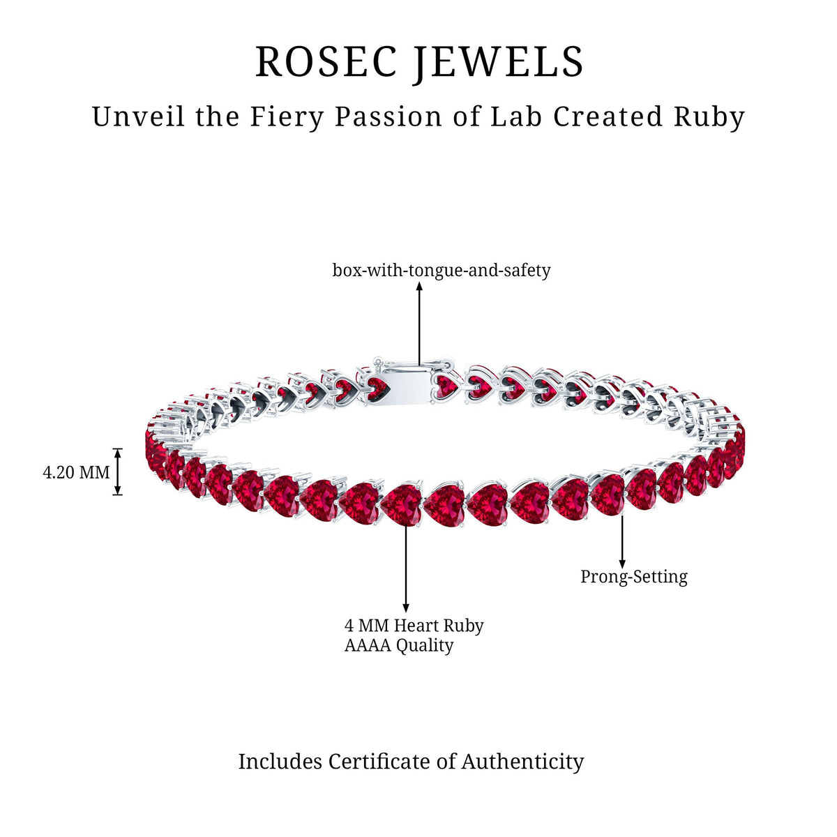 Heart Shape Lab Grown Ruby Tennis Bracelet
