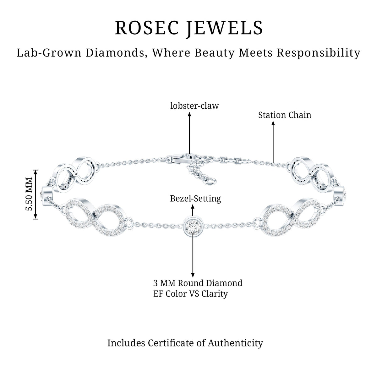 Lab Grown Diamond Infinity Bracelet for Women