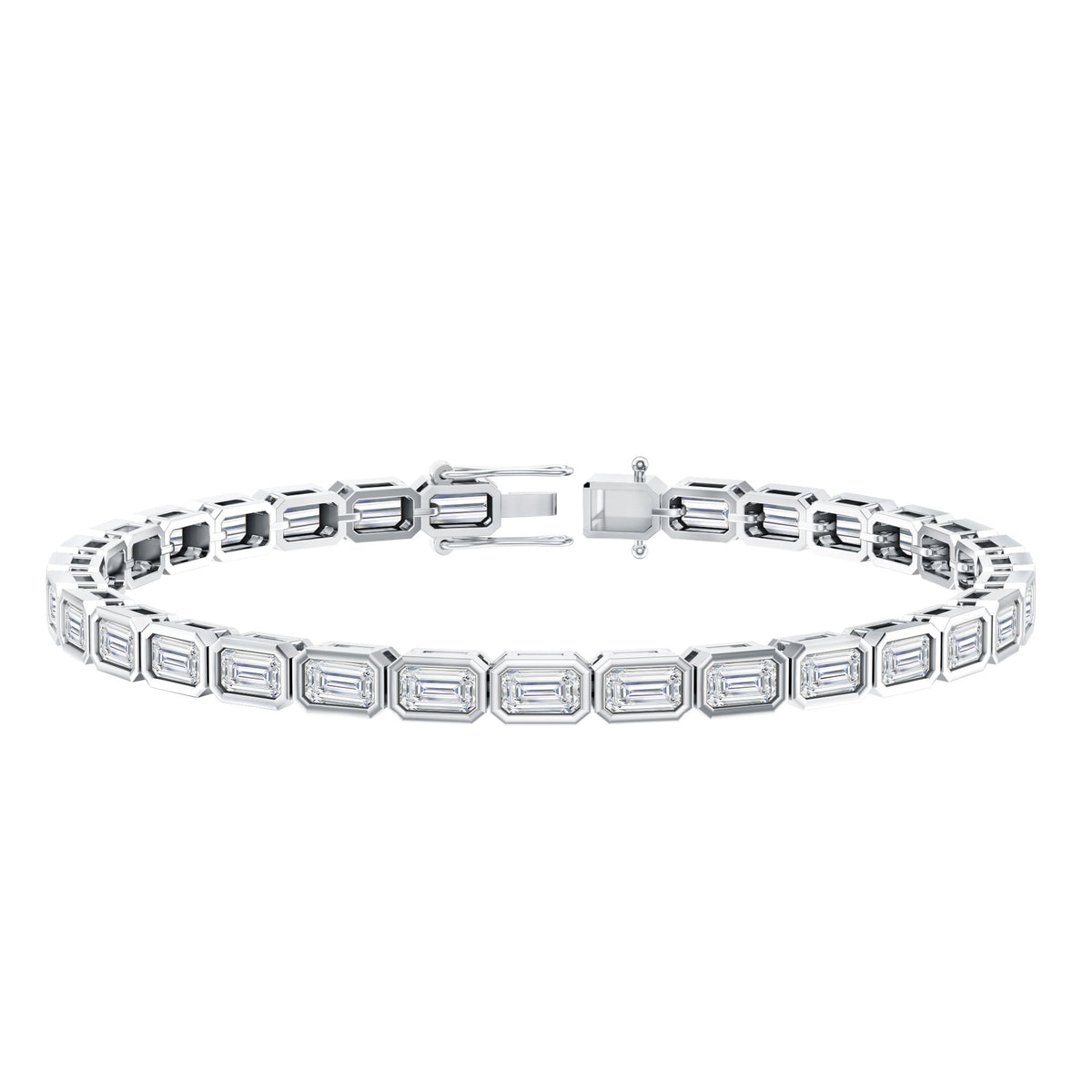Emerald Cut Lab Grown Diamond Tennis Bracelet in Bezel Setting