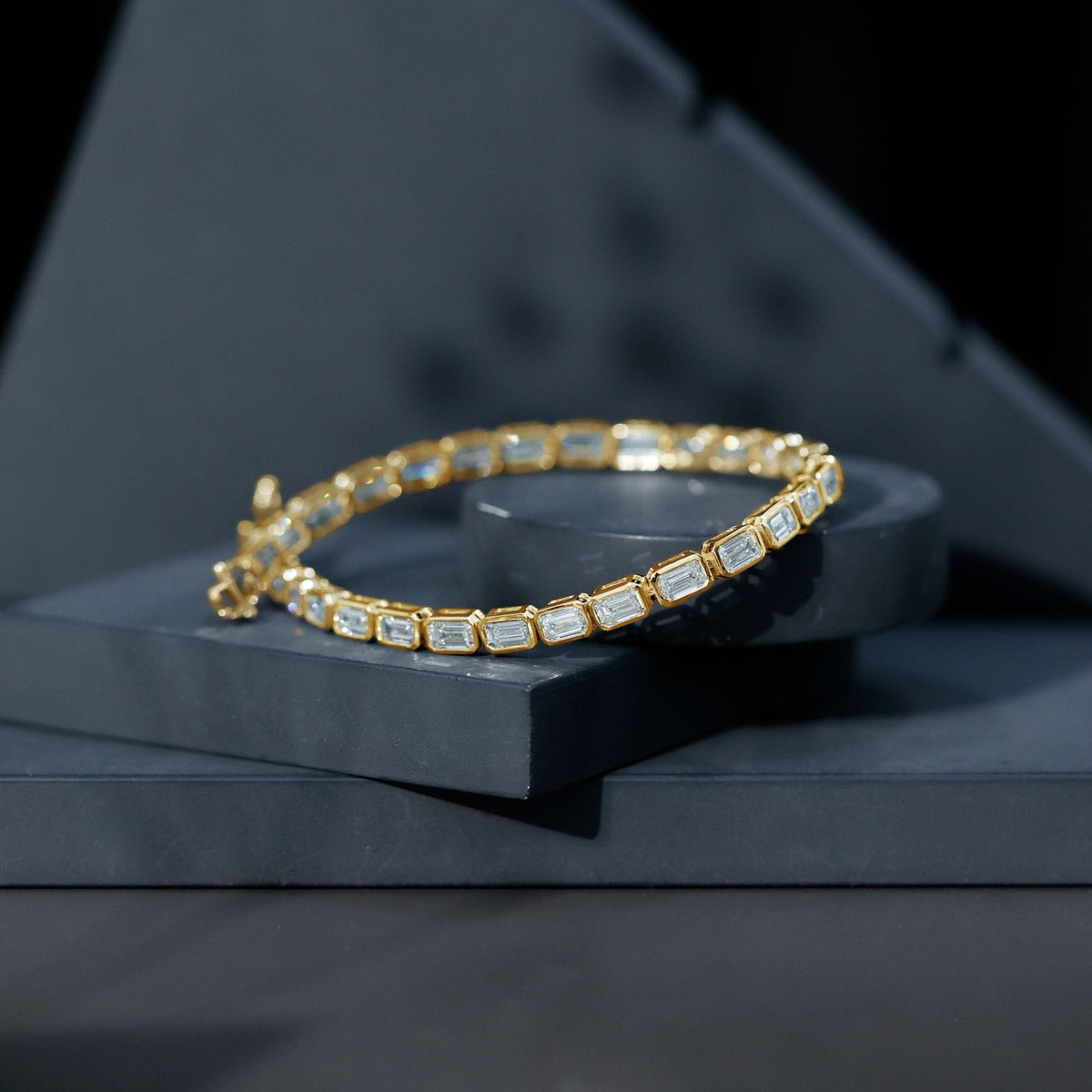 Emerald Cut Lab Grown Diamond Tennis Bracelet in Bezel Setting