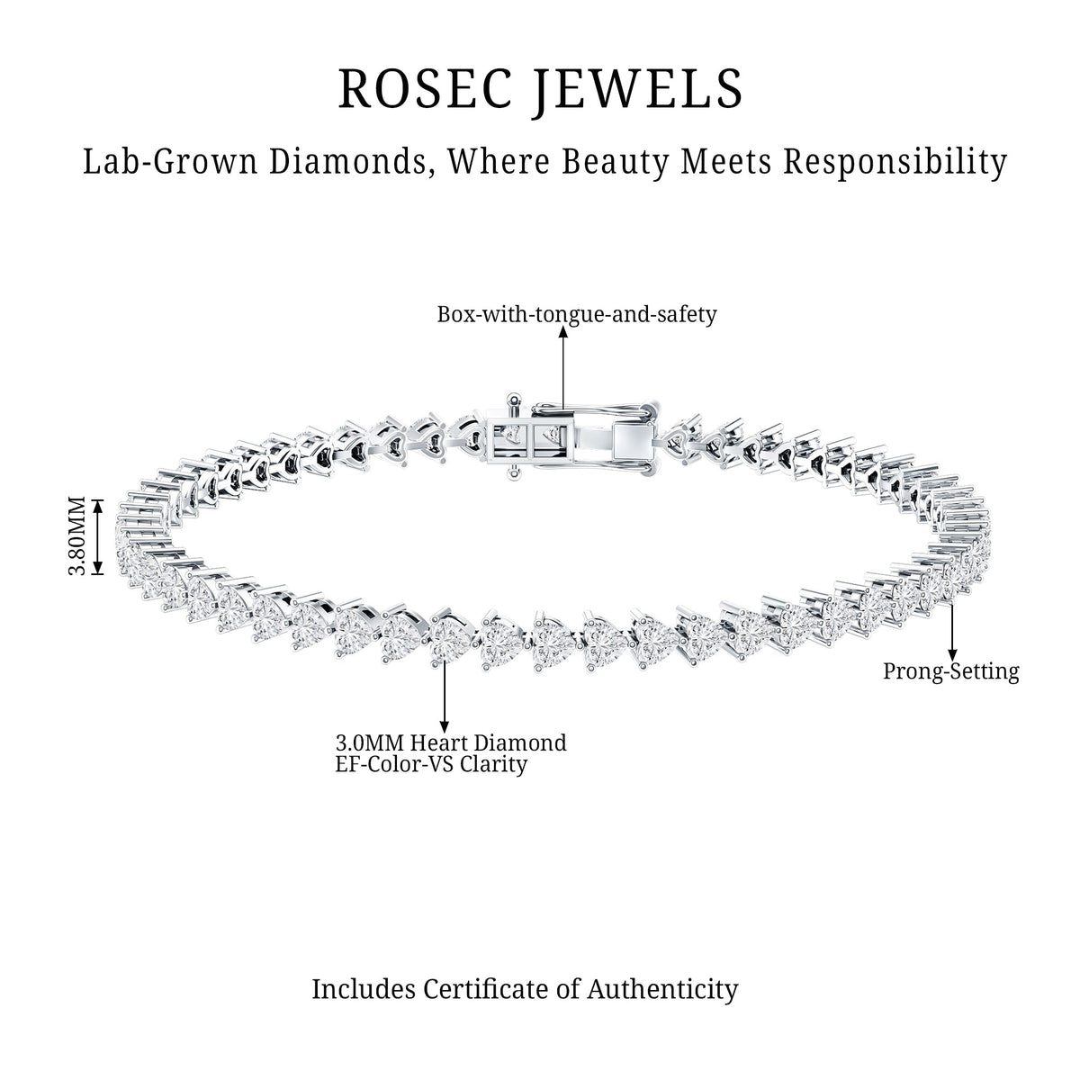 Lab Grown Diamond Heart Tennis Bracelet for Wedding
