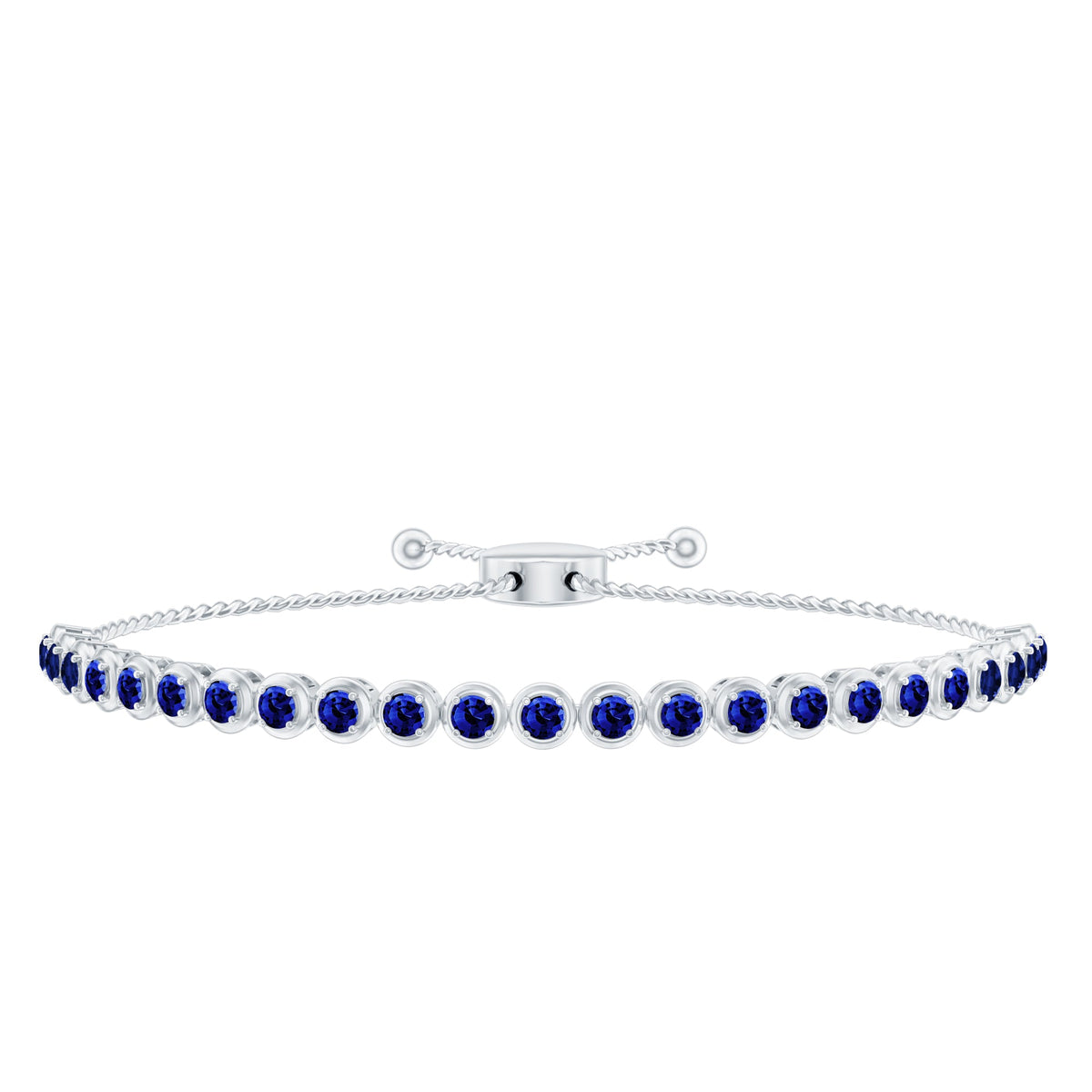 Lab Grown Blue Sapphire Tennis Bolo Bracelet with Rope Chain