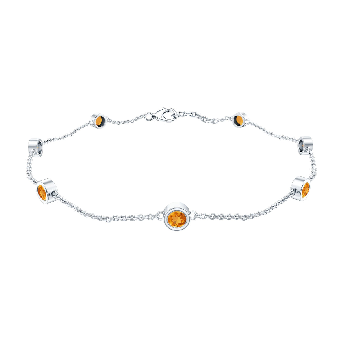 Natural Citrine 7 Stone Station Chain Bracelet for Women