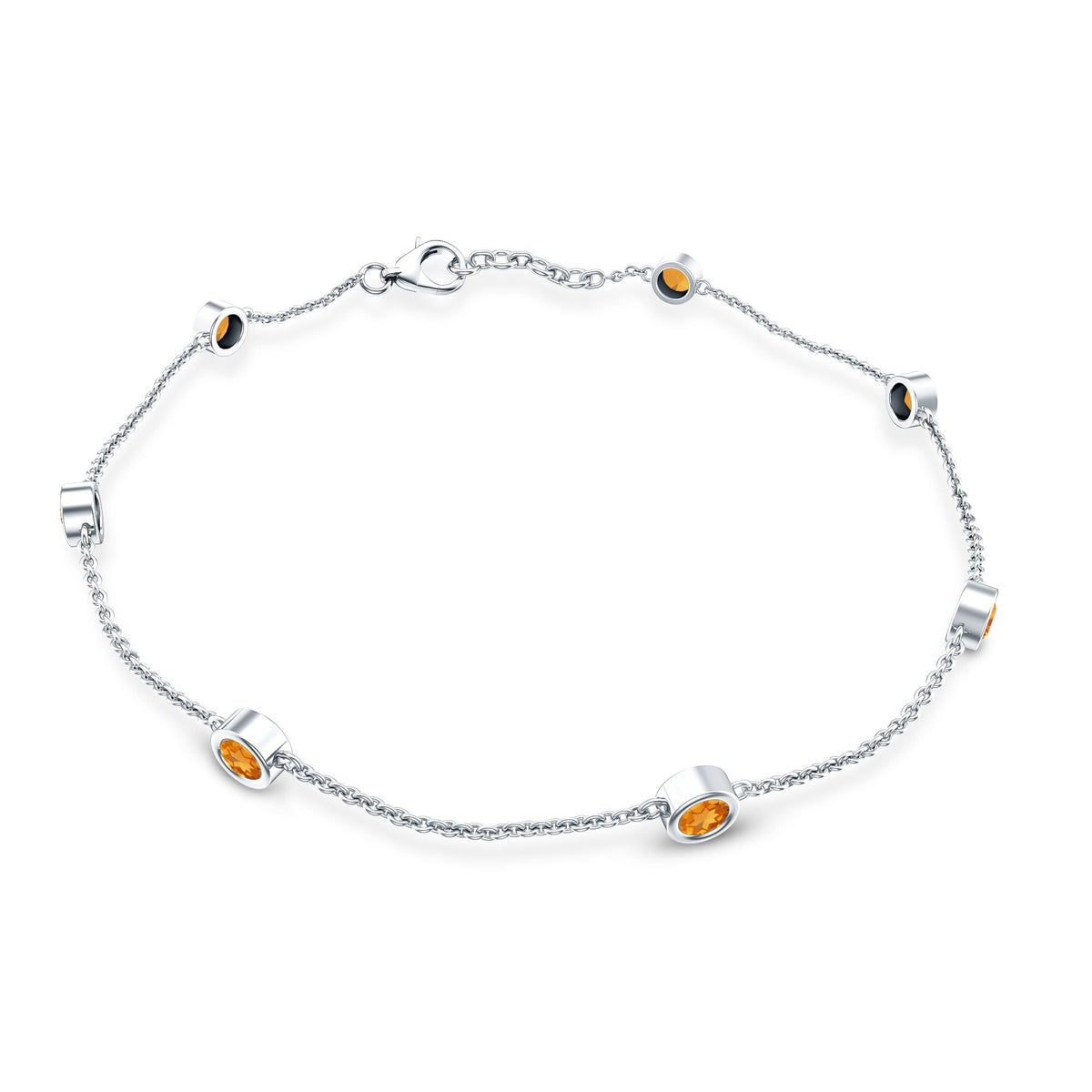 Natural Citrine 7 Stone Station Chain Bracelet for Women