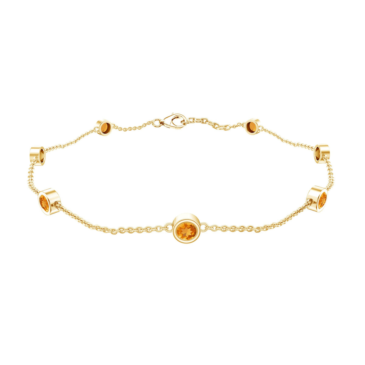Natural Citrine 7 Stone Station Chain Bracelet for Women