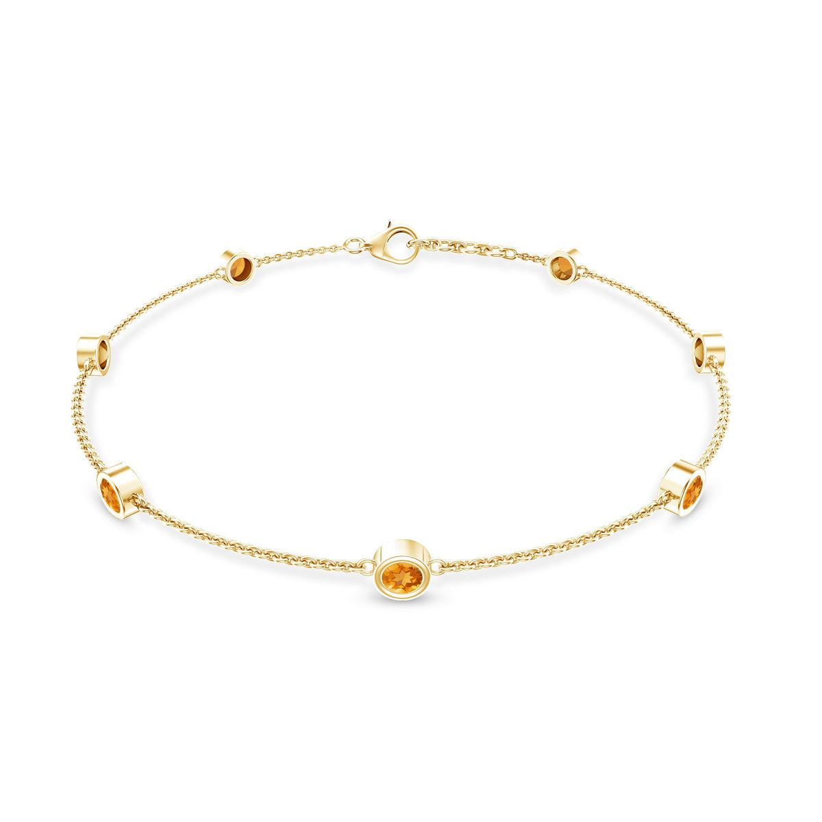 Natural Citrine 7 Stone Station Chain Bracelet for Women