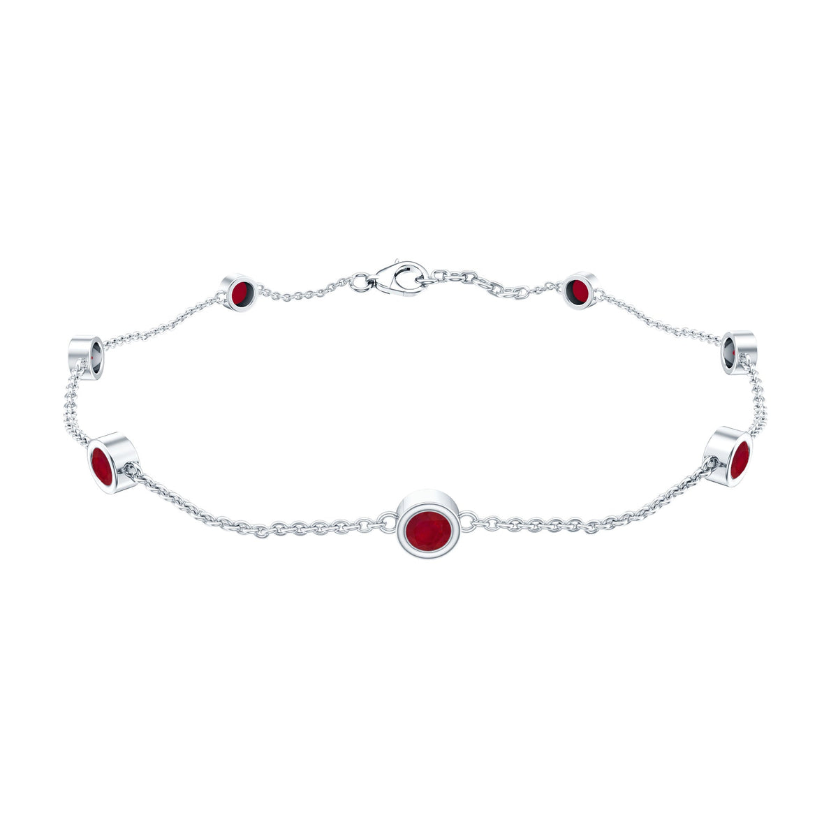 Natural Ruby 7 Stone Station Chain Bracelet for Women