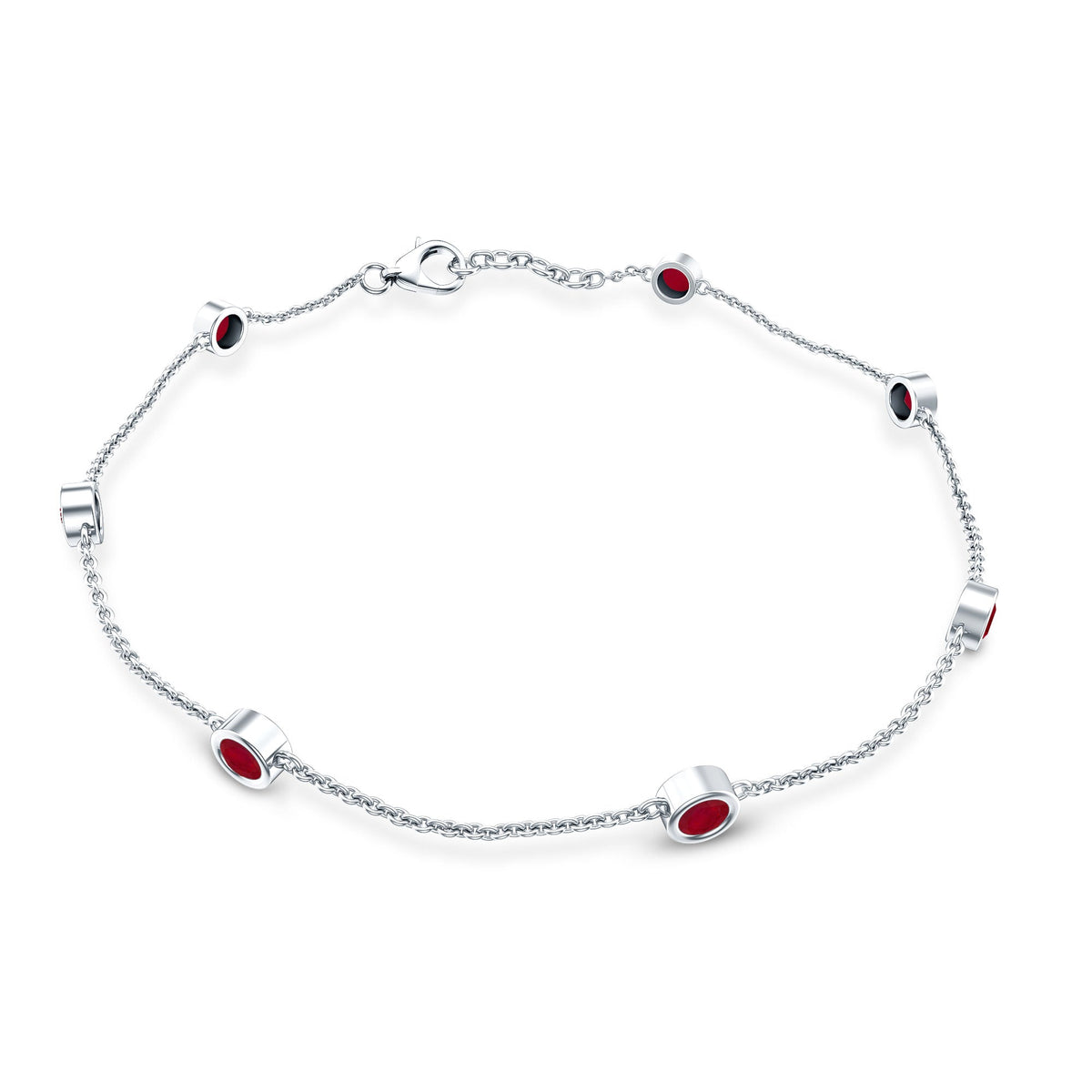 Natural Ruby 7 Stone Station Chain Bracelet for Women