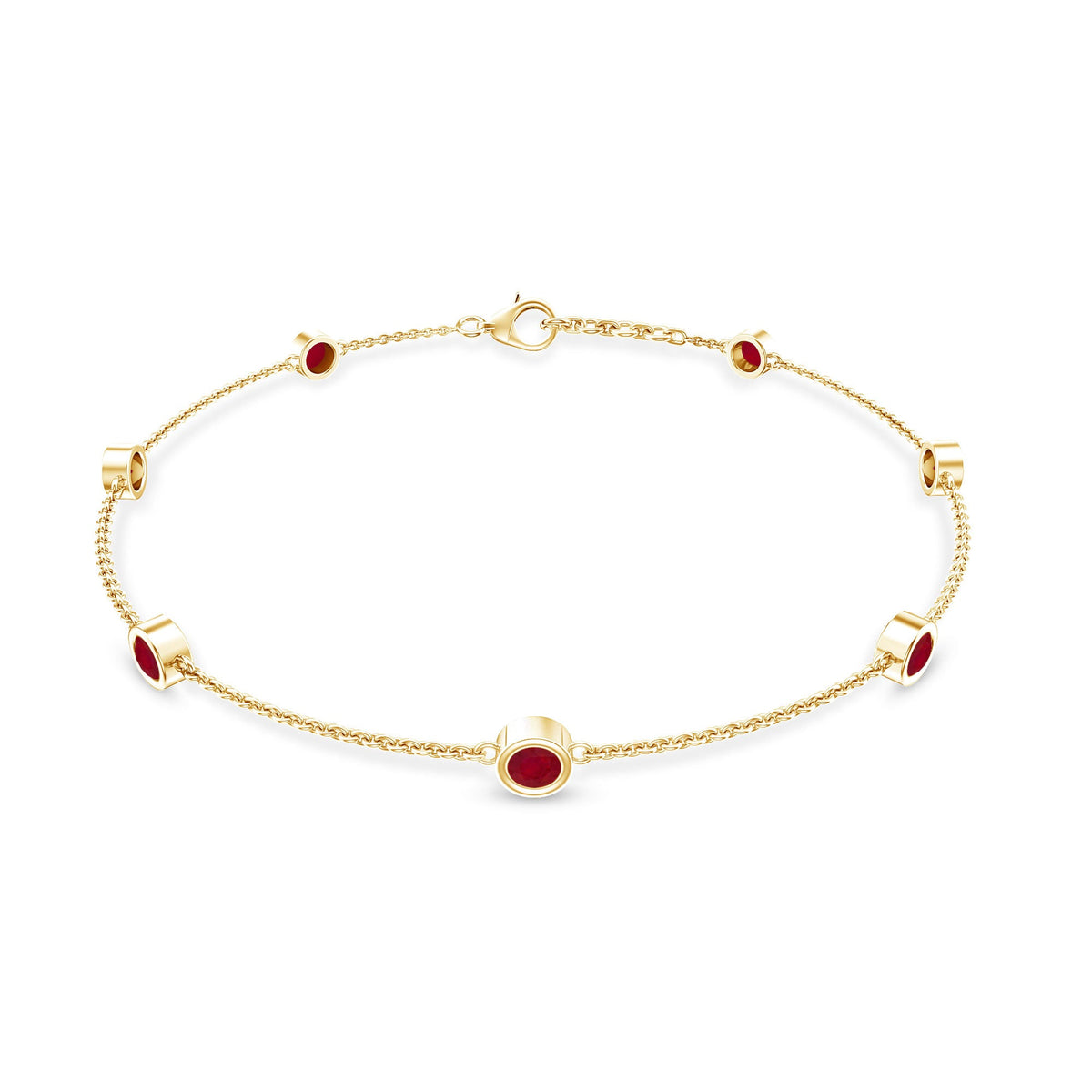 Natural Ruby 7 Stone Station Chain Bracelet for Women