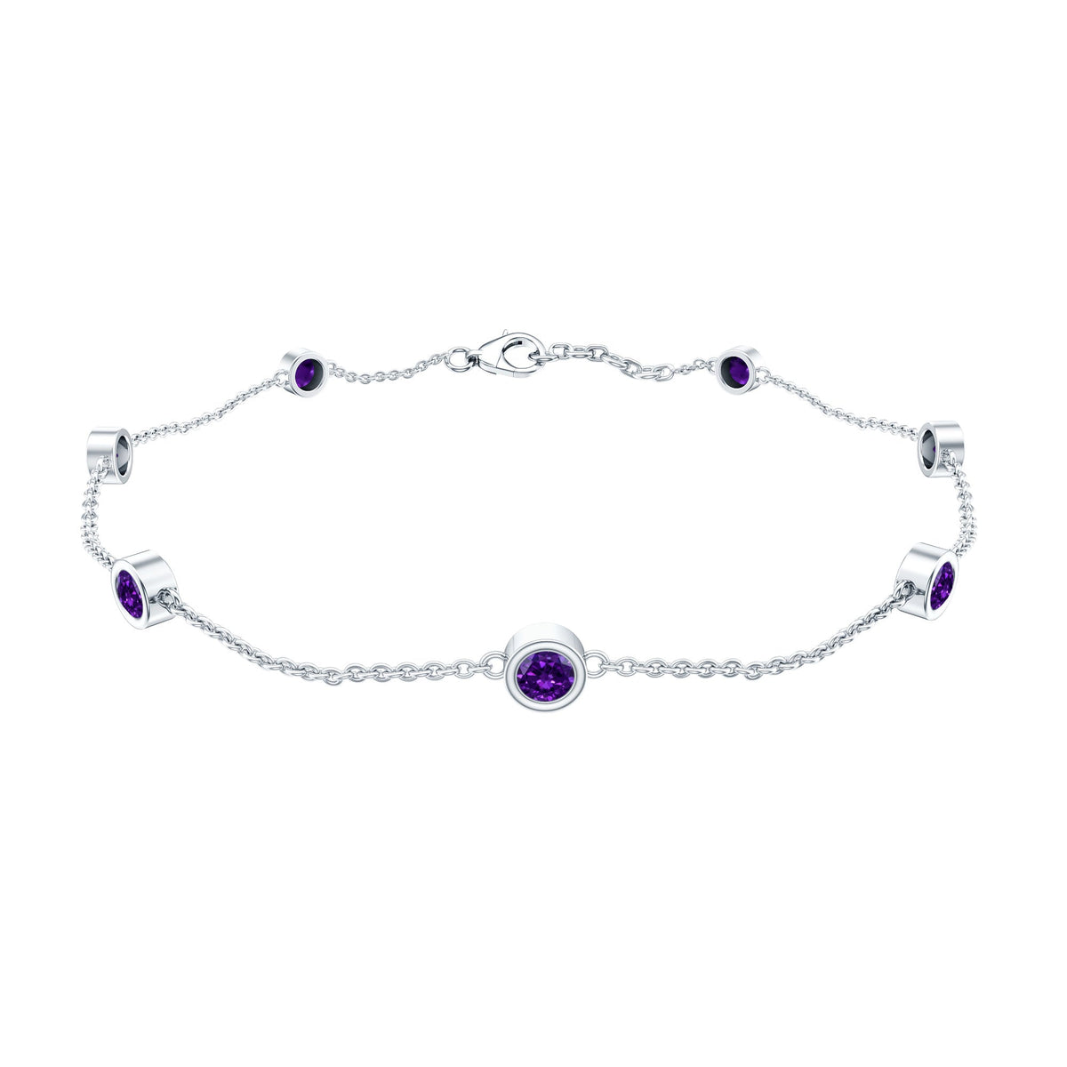 Real Amethyst Chain Bracelet in Bezel Setting