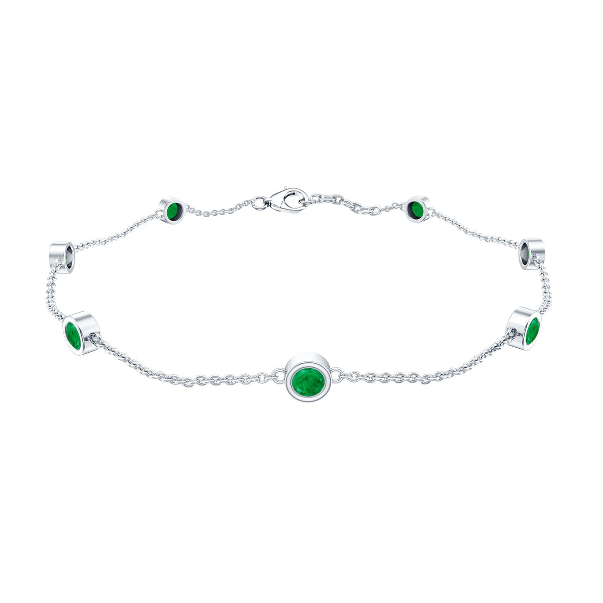 Bezel Set Emerald Station Chain Bracelet for Her