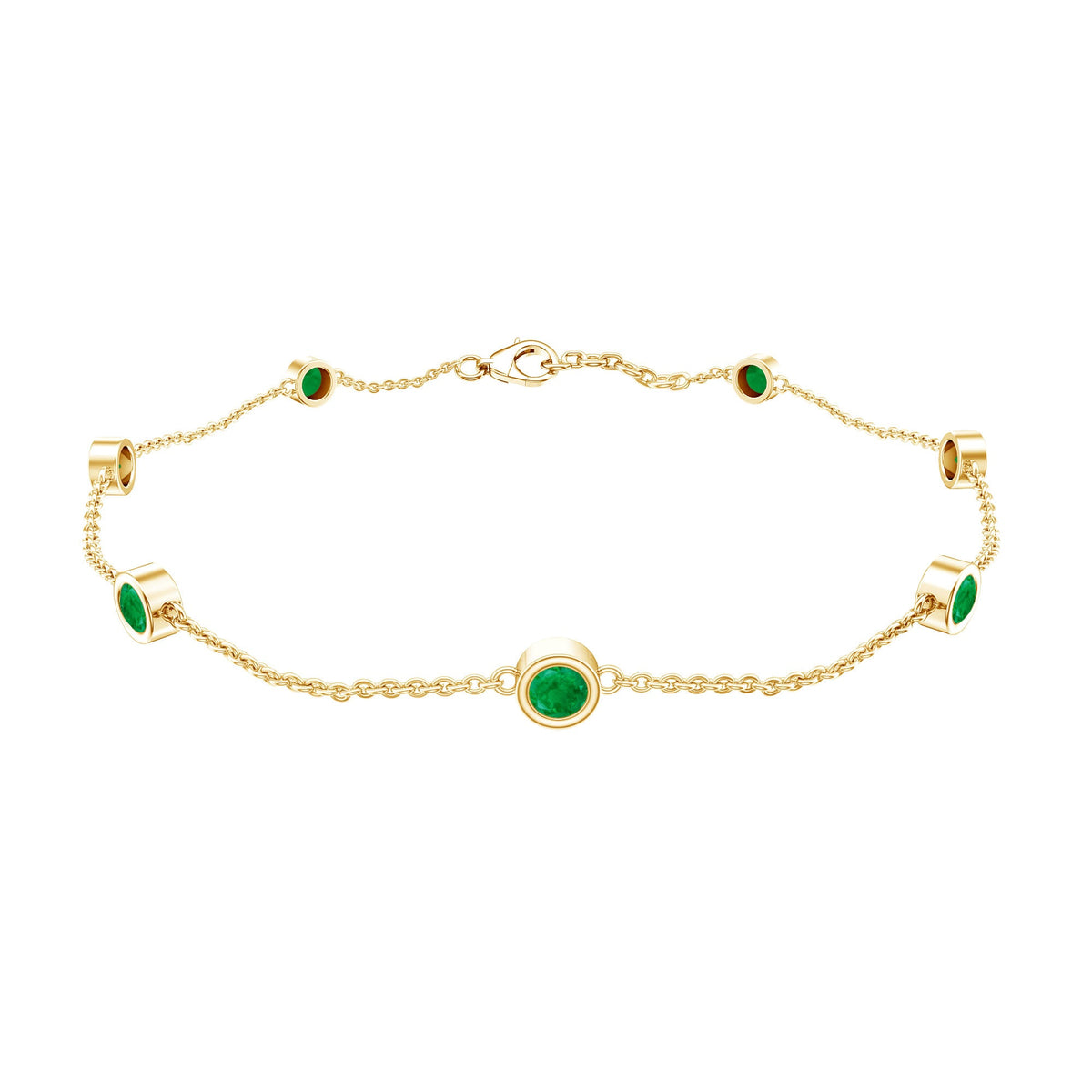 Bezel Set Emerald Station Chain Bracelet for Her