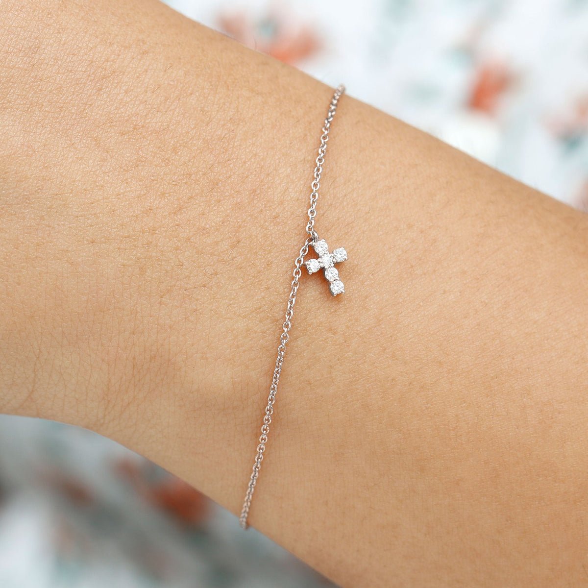 Certified Moissanite Cross Charm Chain Bracelet for Women