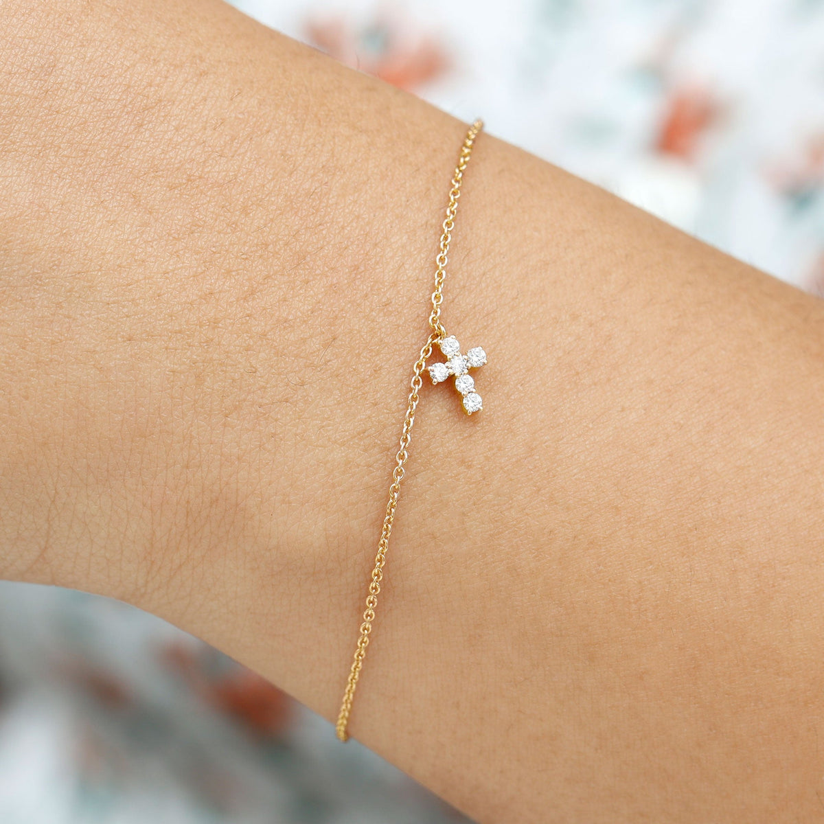 Certified Moissanite Cross Charm Chain Bracelet for Women