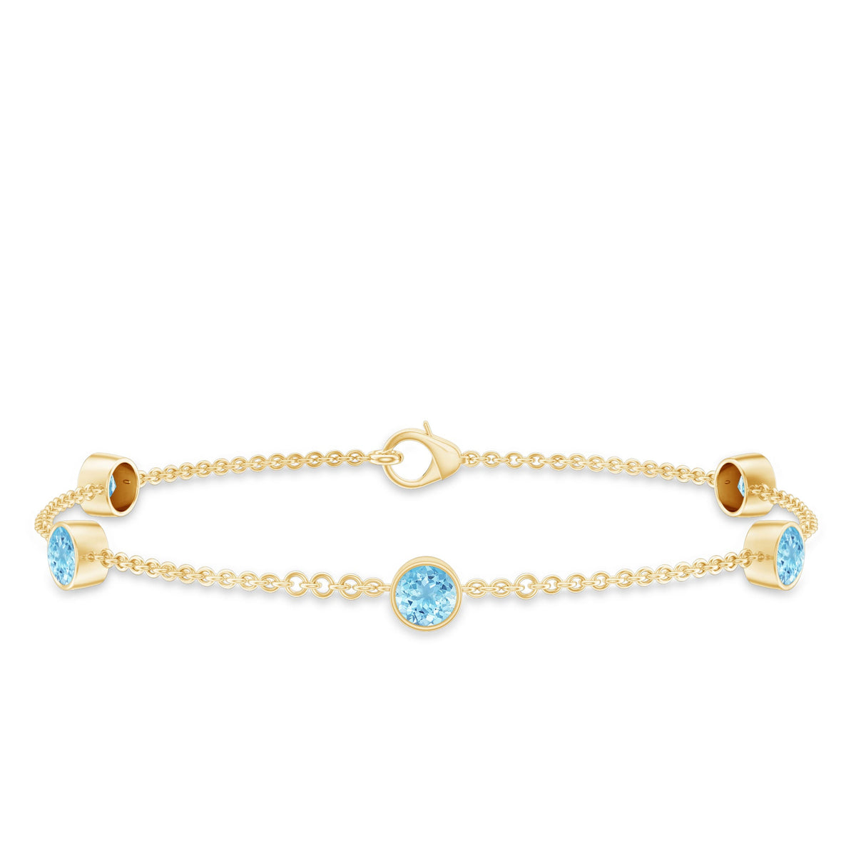 Real Aquamarine Station Chain Bracelet in Bezel Setting
