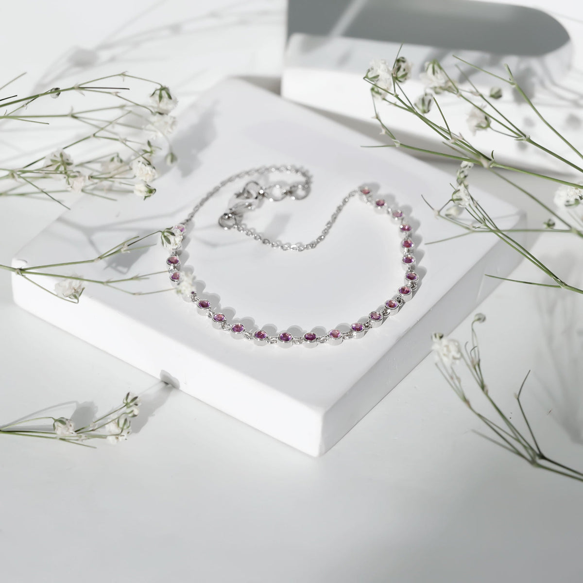 Minimalist Bezel Set Amethyst Chain Bracelet