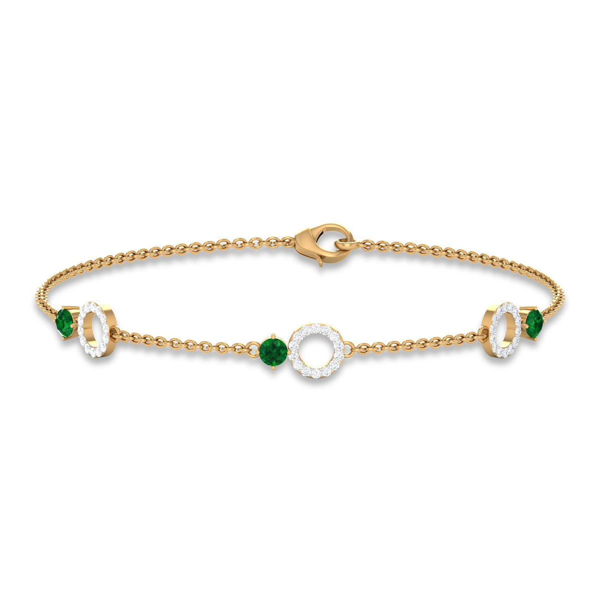 Genuine Emerald and Diamond Station Chain Bracelet