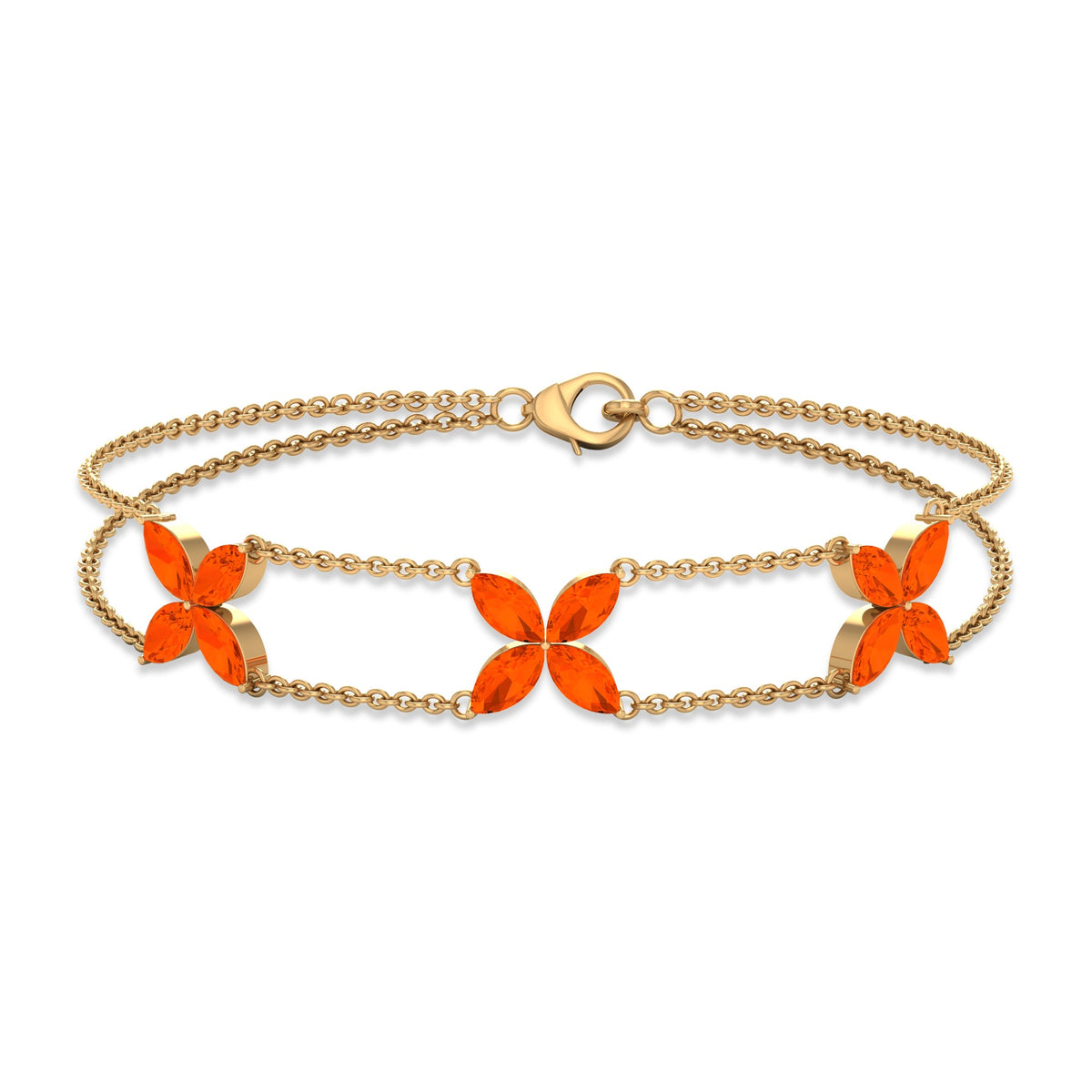 Marquise Cut Fire Opal Flower Chain Bracelet