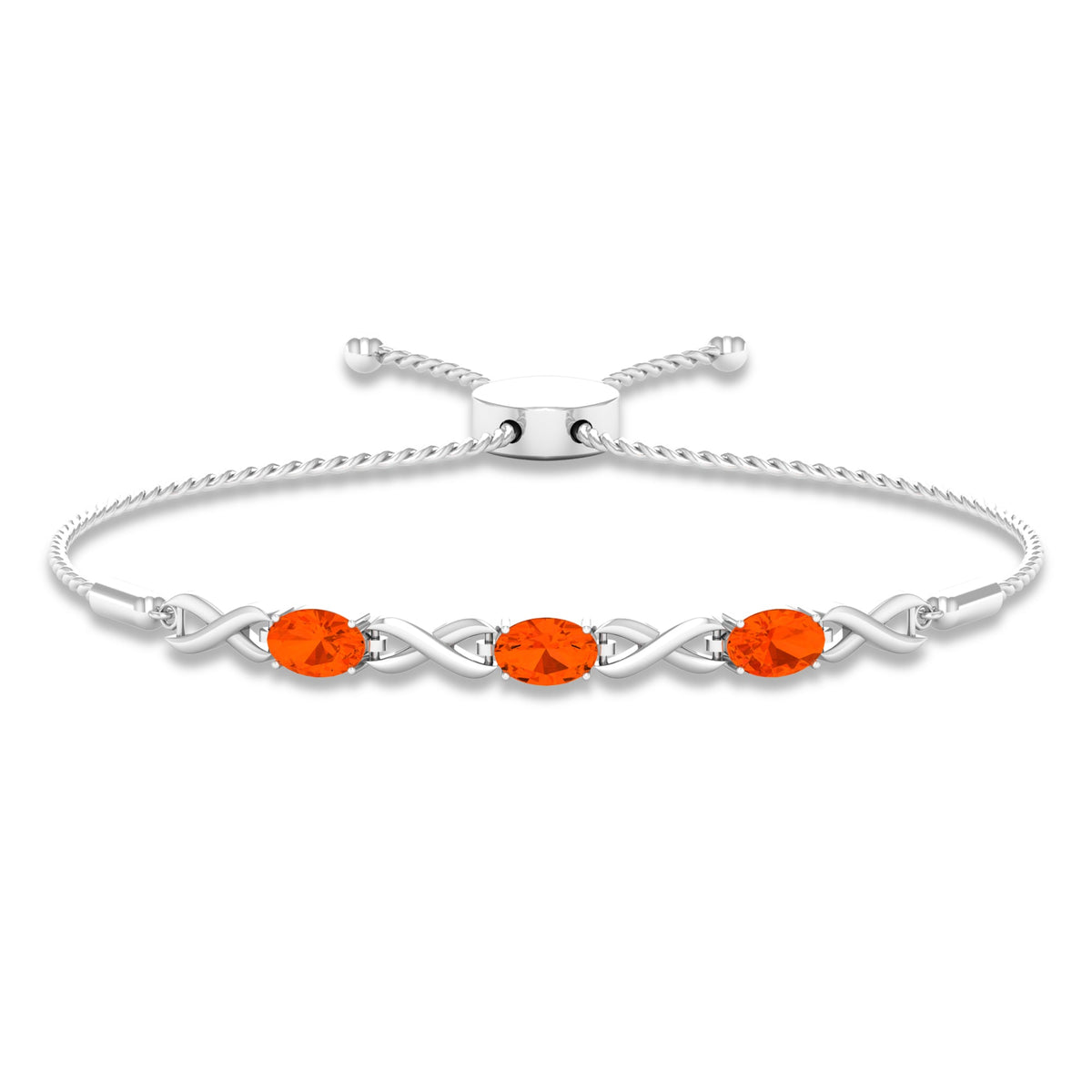 Natural Oval Fire Opal Infinity Bolo Bracelet for Women