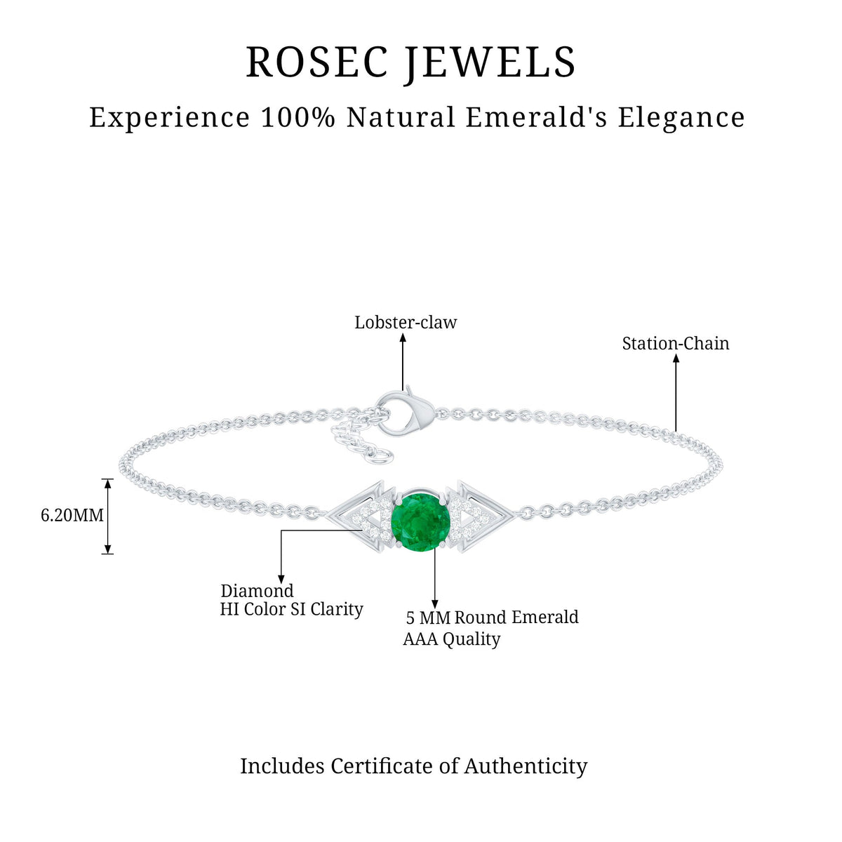 Genuine Emerald and Diamond Chain Bracelet For Her