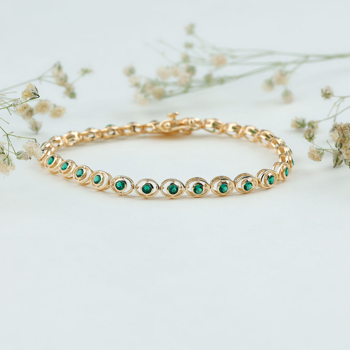 Lab Created Emerald Tennis Bracelet in Bezel Setting