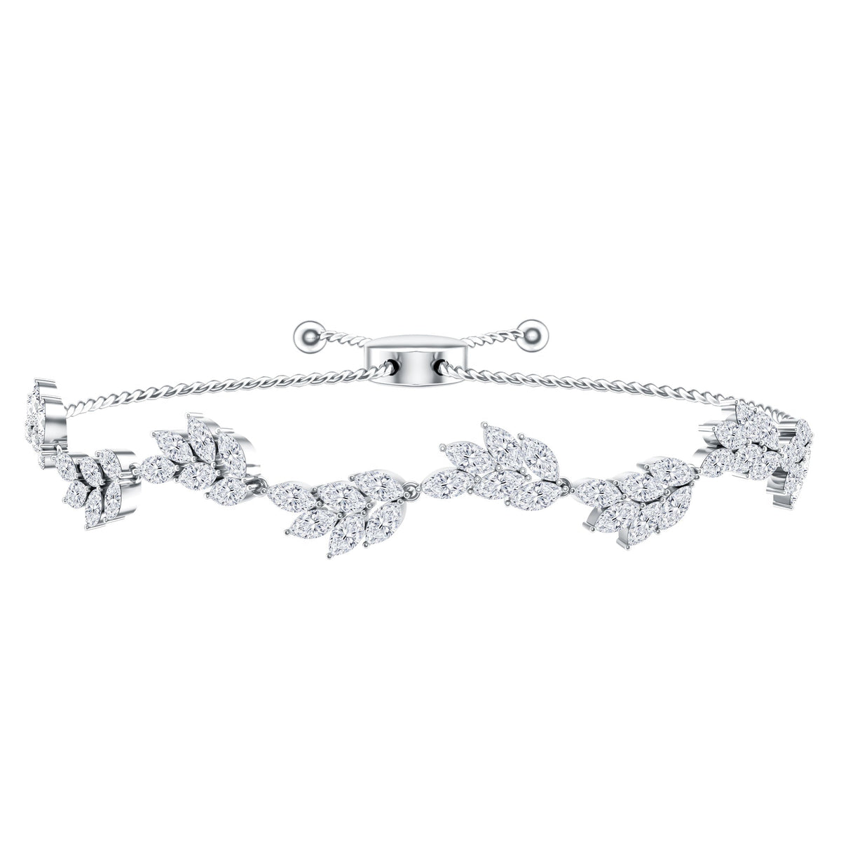 Leaf Bolo Bracelet with Marquise Cut Moissanite