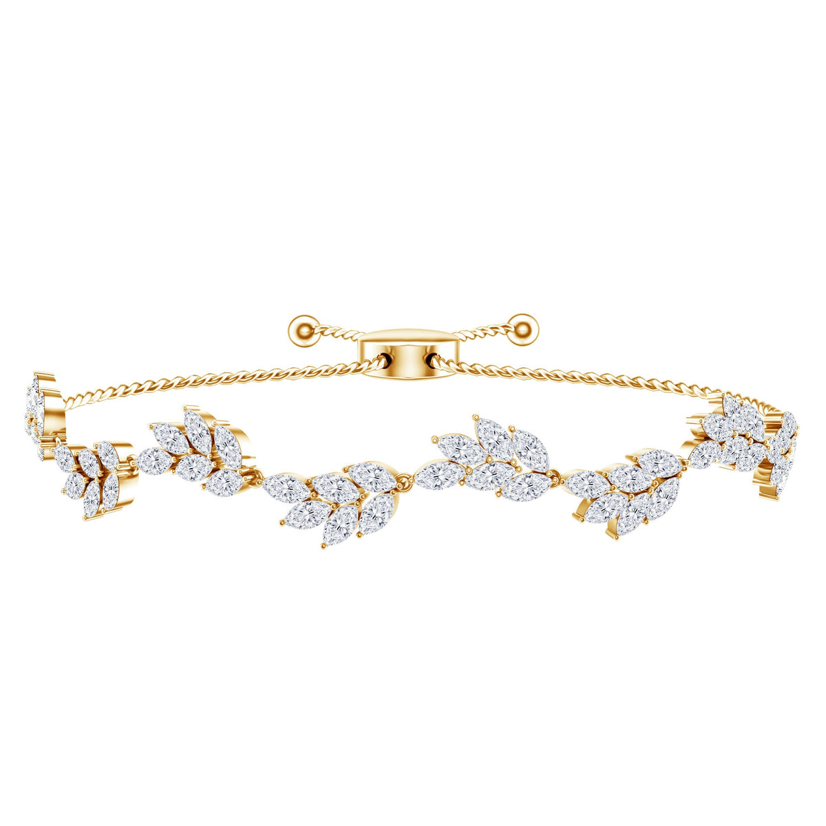 Leaf Bolo Bracelet with Marquise Cut Moissanite