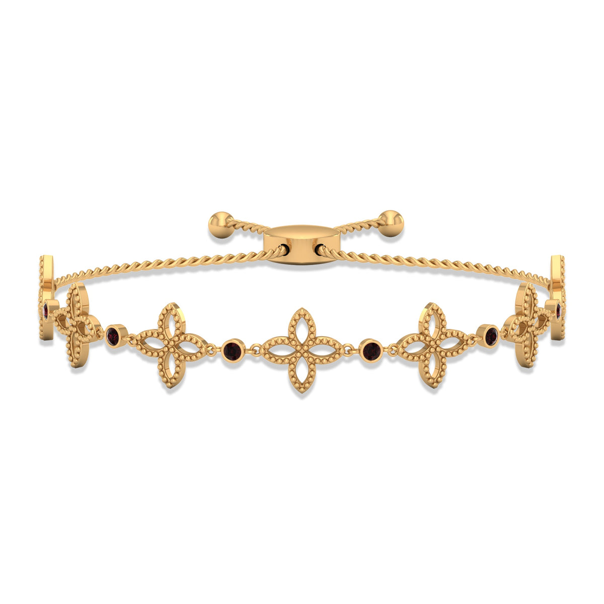 Genuine Garnet Flower Bracelet with Bolo Chain