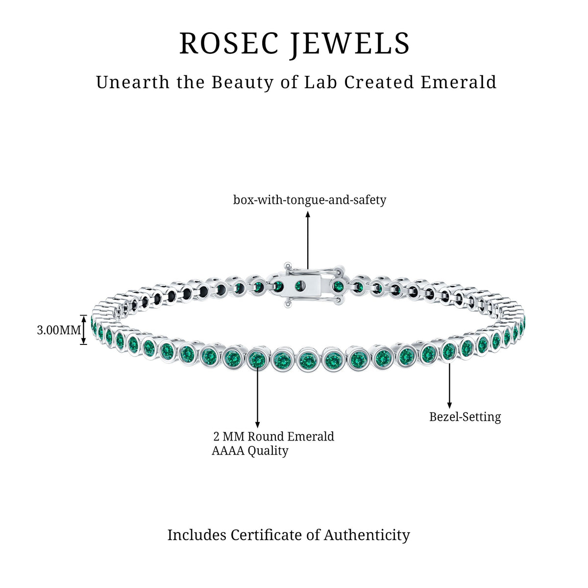 Bezel Set Lab Created Emerald Tennis Bracelet for Women